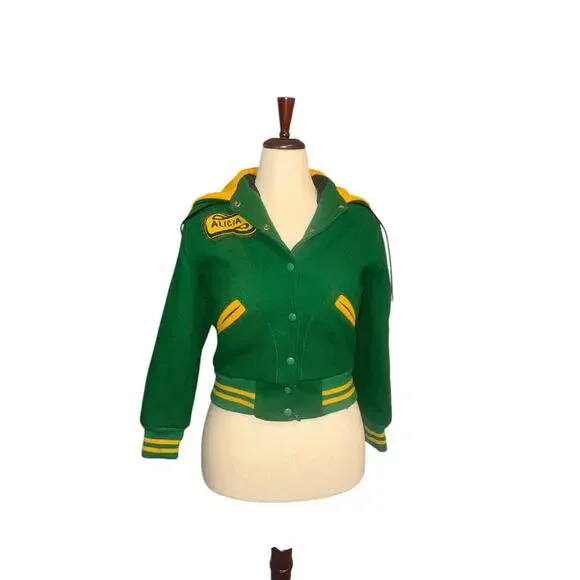 Vintage Green & Yellow Wool Varsity Jacket Women's XS/S by Nelsons USA